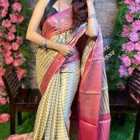 Jacquard Silk Saree - cream colour with light pink border, 5.5mtrs