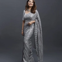 New Fancy Saree (Celebrity Inspired by Madhuri Dixit Nene) - silver, 5.5mtrs