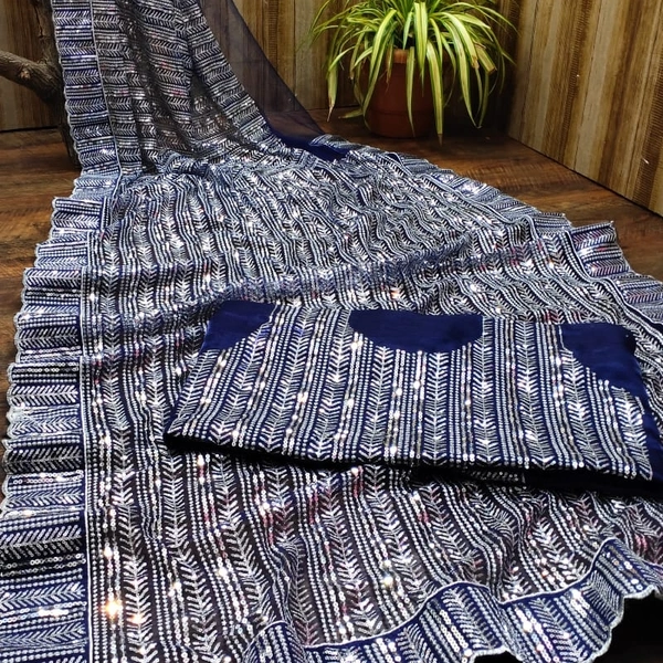 New Fancy Saree (Celebrity Inspired by Malaika Arora ) ) - blue, 5.5mtrs