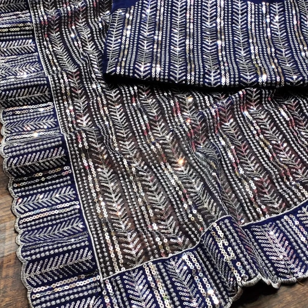 New Fancy Saree (Celebrity Inspired by Malaika Arora ) ) - blue, 5.5mtrs
