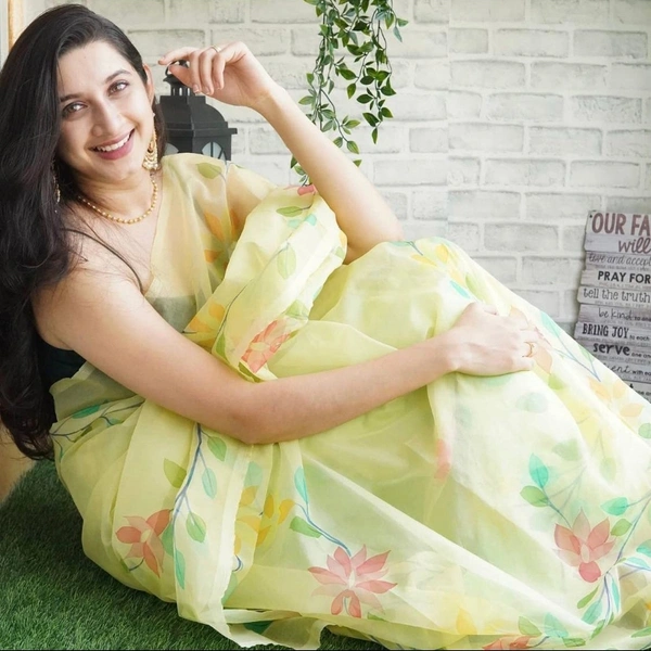 Handloom Organza Saree - yellow, 5.5 mtrs