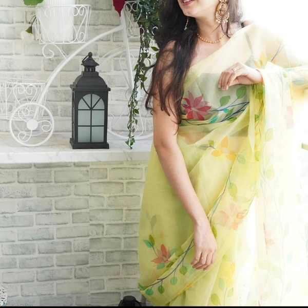 Handloom Organza Saree - yellow, 5.5 mtrs
