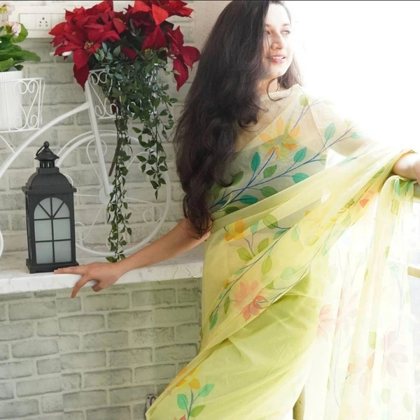 Handloom Organza Saree - yellow, 5.5 mtrs