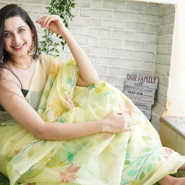 Handloom Organza Saree - yellow, 5.5 mtrs