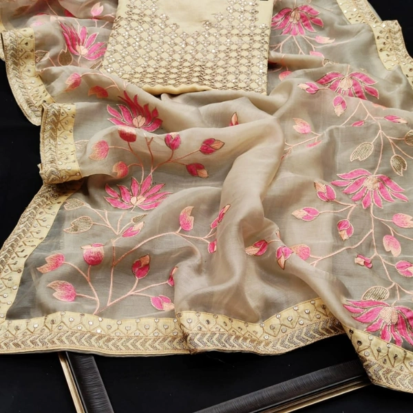Soft Pure Khadi Organza Saree - cream , 6.6 mtrs
