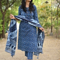 Indigo Straight Kurti, pant,dupatta - indigo, M, L, XL,XXL