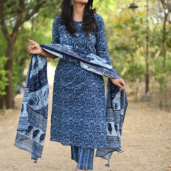 Indigo Straight Kurti, pant,dupatta - indigo, M, L, XL,XXL