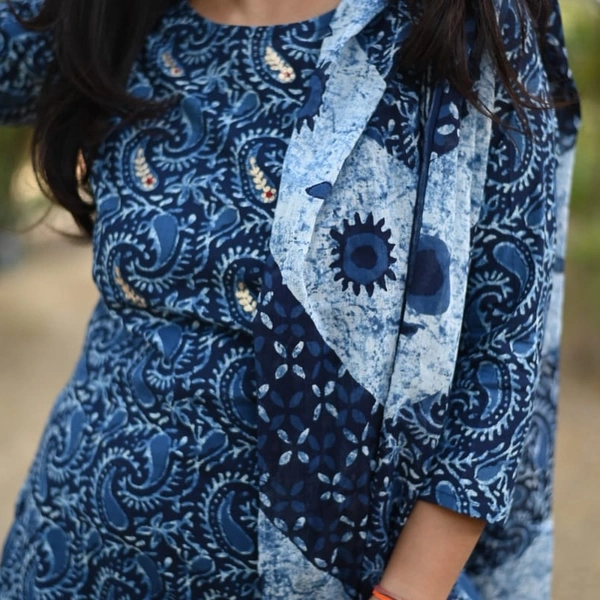 Indigo Straight Kurti, pant,dupatta - indigo, M, L, XL,XXL