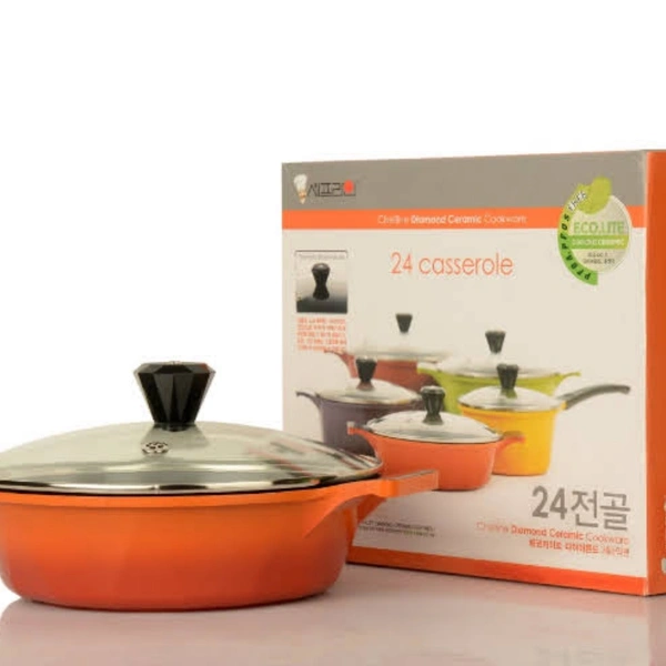 Chefline Corporation  LITE CASSEROLE, CHEFLINE DIAMOND CERAMIC, NON-STICK, MADE IN SOUTH KOREA - orange , 24 cm