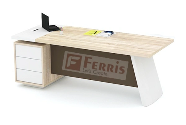 Ferris OFFICE TABLE WITH FIX SIDE PEDESTAL FP-MD-02 - Teak,White,Grey,, 2100900x750 MM.