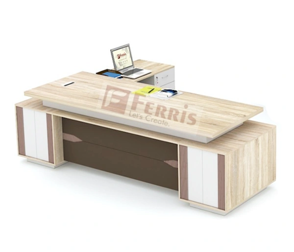 Ferris OFFICE TABLE WITH FIX SIDE PEDESTAL AND SIDE UNIT FP-MD-05 - Oak,White,Brown,, 2400x2100x750 MM.
