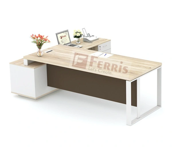 Ferris OFFICE TABLE WITH FIX SIDE UNIT FP-MD-06 - Oak,White,Brown,, 2250x1800x750 MM.
