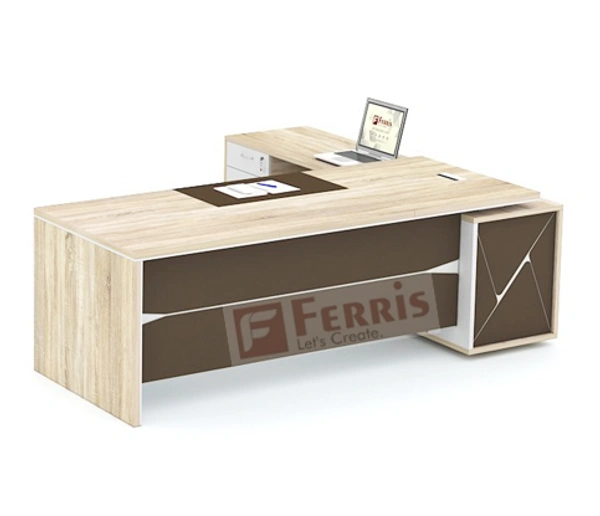 Ferris OFFICE TABLE WITH FIX SIDE UNIT FP-MD-07 - Oak,White,Brown,, 1800x1950x750 MM.