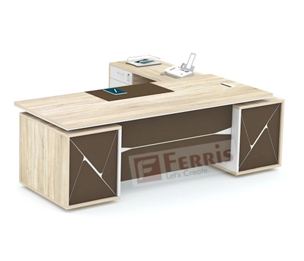 Ferris OFFICE TABLE WITH FIX SIDE PEDESTAL AND SIDE UNIT FP-MD-09 - Oak,White,Brown,, 2100x2100x750 MM.
