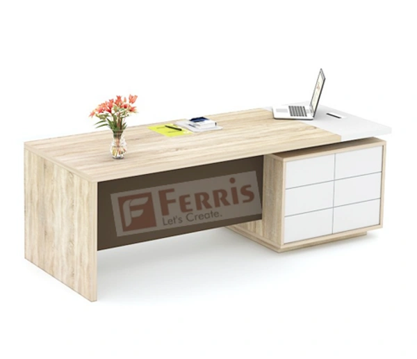 Ferris OFFICE TABLE WITH FIX SIDE PEDESTAL FP-MD-10 - Walnut,White,Grey,, 2400x900x750 MM.