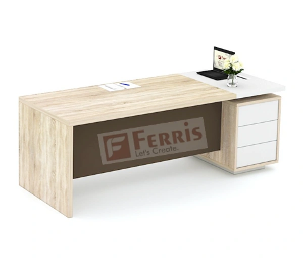 Ferris OFFICE TABLE WITH FIX SIDE PEDESTAL FP-MD-11 - Walnut,White,Grey,, 1800x900x750 MM.