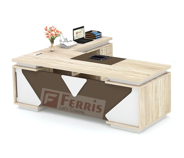 Ferris OFFICE TABLE WITH FIX SIDE PEDESTAL AND SIDE UNIT FP-MD-12 - Oak,White,Brown,, 1800x1950x750 MM.