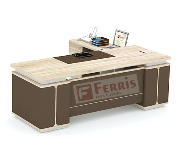Ferris OFFICE TABLE WITH FIX SIDE PEDESTAL AND SIDE UNIT FP-MD-13 - Teak,White,Black,, 2100x2100x750 MM.