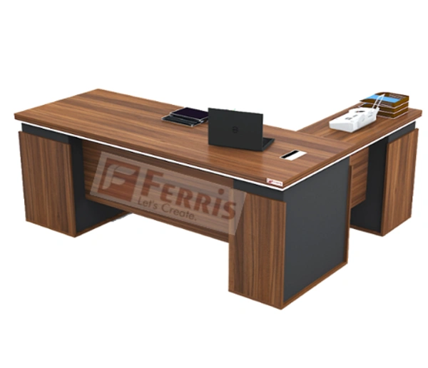 Ferris OFFICE TABLE WITH FIX SIDE UNIT  PT1-01 - Teak,Grey,, 2000x1950x750 MM.