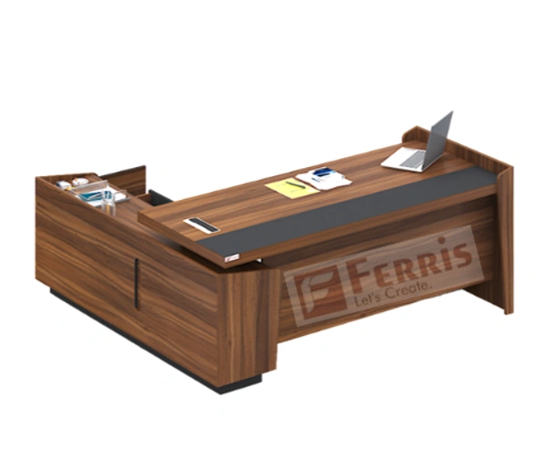 Ferris OFFICE TABLE WITH FIX SIDE UNIT (PT1-02) - Teak,Grey,, 2117x2100x830 MM.