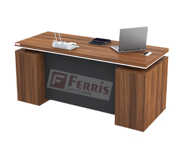 Ferris OFFICE TABLE WITH FIX SIDE PEDESTAL PT1-04 - Teak,Black,, 1500x750x750 MM.
