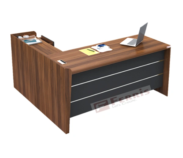 Ferris OFFICE TABLE WITH ATTACHED SIDE UNIT PT2-01 - Teak,Grey,, 1817x1834x830 MM.