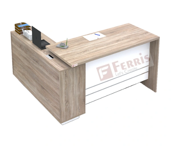 Ferris OFFICE TABLE WITH FIX SIDE UNIT PT2-02 - Oak,White,, 2250x1950x750 MM.