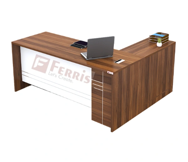 Ferris OFFICE TABLE WITH ATTACHED SIDE UNIT PT2-03 - Teak,White,, 1800x1800x750 MM.