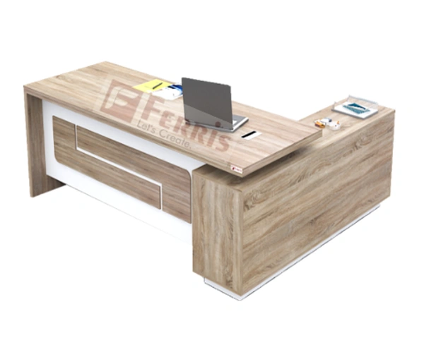 Ferris OFFICE TABLE WITH FIX SIDE UNIT PT3-01 - Oak,White,, 2100x1950x750 MM.