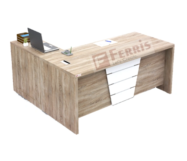 Ferris OFFICE TABLE WITH ATTACHED SIDE UNIT PT3-02 - Oak,White,, 2100x900x750 MM.