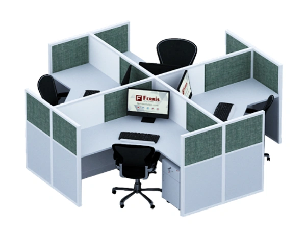 Ferris 04 SEATER WORK STATION PW1-01 - Oak,White,, 3135x3135x1200 MM., 4 Person