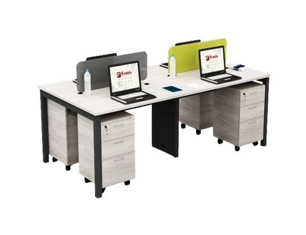 Ferris 04 SEATER WORK STATION PW2-02 - Teak,Black,, 2100x1200x1050 MM., 4 Person