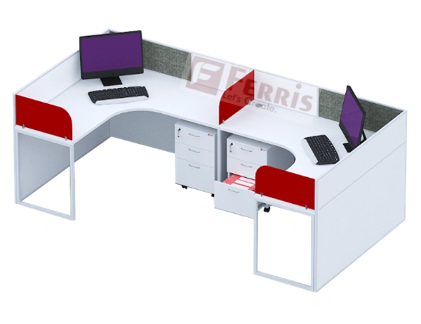 Ferris 04 SEATER WORK STATION PW2-05 - Oak,White,, 3000x3000x1050 MM., 4 Person