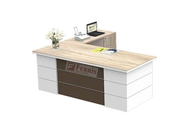 Ferris OFFICE TABLE WITH ATTACHED SIDE UNIT FP-MD-03 - Oak,White,Brown,, 1800x1800x750 MM.