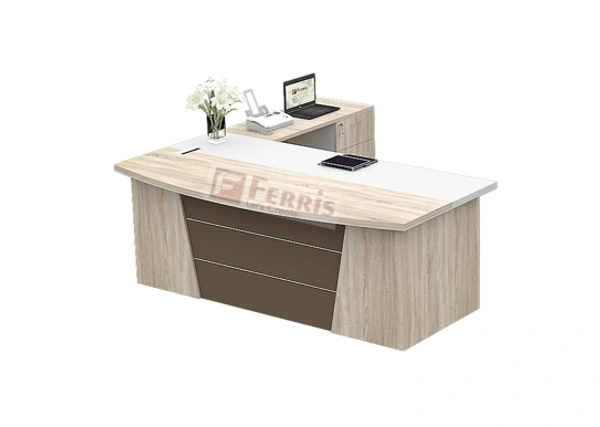 Ferris OFFICE TABLE WITH ATTACHED SIDE UNIT FP-MD-04 - Teak,White,Black,, 2100x1800x750 MM.