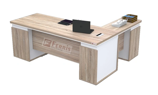 Ferris OFFICE TABLE WITH FIX SIDE UNIT  PT1-01 - Oak,White,, 2000x1950x750 MM.