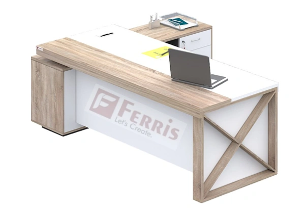 Ferris OFFICE TABLE WITH FIX SIDE UNIT PT1-03 - Oak,White,, 1900x1800x750 MM.