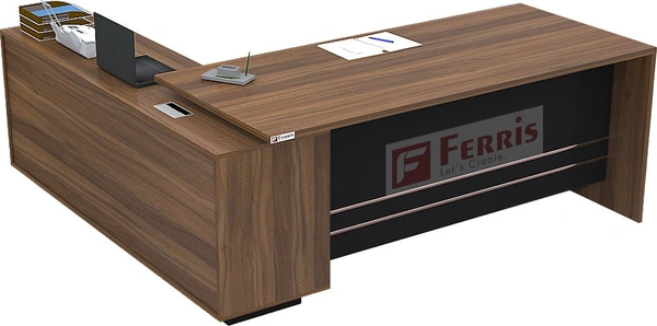 Ferris OFFICE TABLE WITH FIX SIDE UNIT PT2-02 - Teak,Black,, 1650x1650x750 MM.