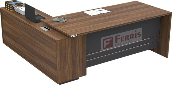 Ferris OFFICE TABLE WITH FIX SIDE UNIT PT2-02 - Teak,Grey,, 1650x1650x750 MM.