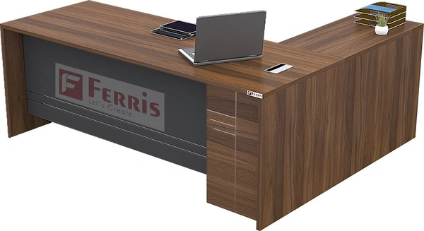 Ferris OFFICE TABLE WITH ATTACHED SIDE UNIT PT2-03 - Teak,Grey,, 1350x1500x750 MM.