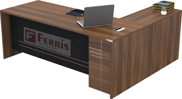 Ferris OFFICE TABLE WITH ATTACHED SIDE UNIT PT2-03 - Teak,Black,, 1500x1650x750 MM.