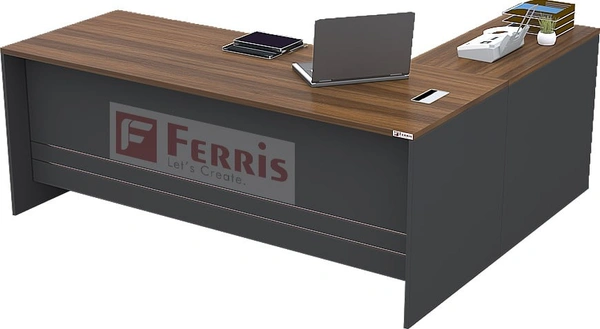 Ferris OFFICE TABLE WITH ATTACHED SIDE UNIT PT2-04 - Teak,Grey,, 1800x750x750 MM.