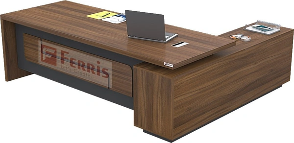 Ferris OFFICE TABLE WITH FIX SIDE UNIT PT3-01 - Teak,Grey,, 2100x1950x750 MM.