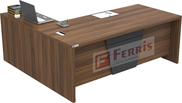 Ferris OFFICE TABLE WITH ATTACHED SIDE UNIT PT3-02 - Teak,Grey,, 1500x750x750 MM.