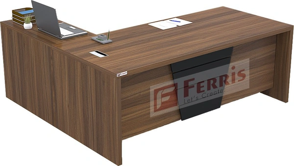 Ferris OFFICE TABLE WITH ATTACHED SIDE UNIT PT3-02 - Teak,Black,, 2100x900x750 MM.