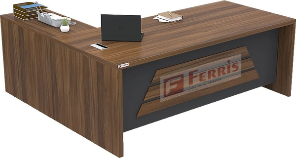 Ferris OFFICE TABLE WITH ATTACHED SIDE UNIT PT3-03 - Teak,Grey,, 1500x750x750 MM.