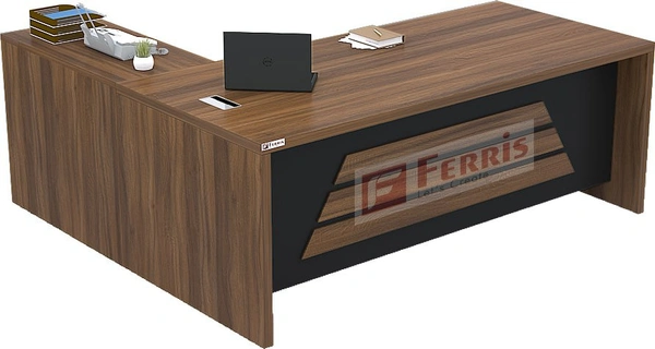 Ferris OFFICE TABLE WITH ATTACHED SIDE UNIT PT3-03 - Teak,Black,, 2100x900x750 MM.