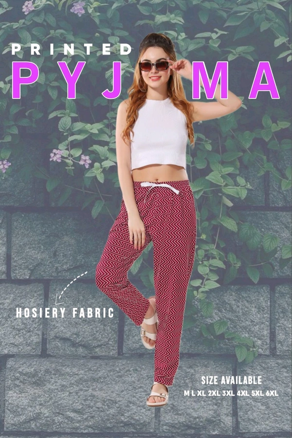 PRINTED HOSIERY PYJAMA  - Red, M Size