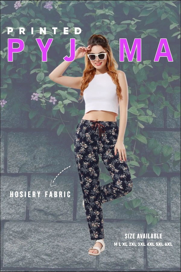 PRINTED HOSIERY PYJAMA  - Black, XXL Size