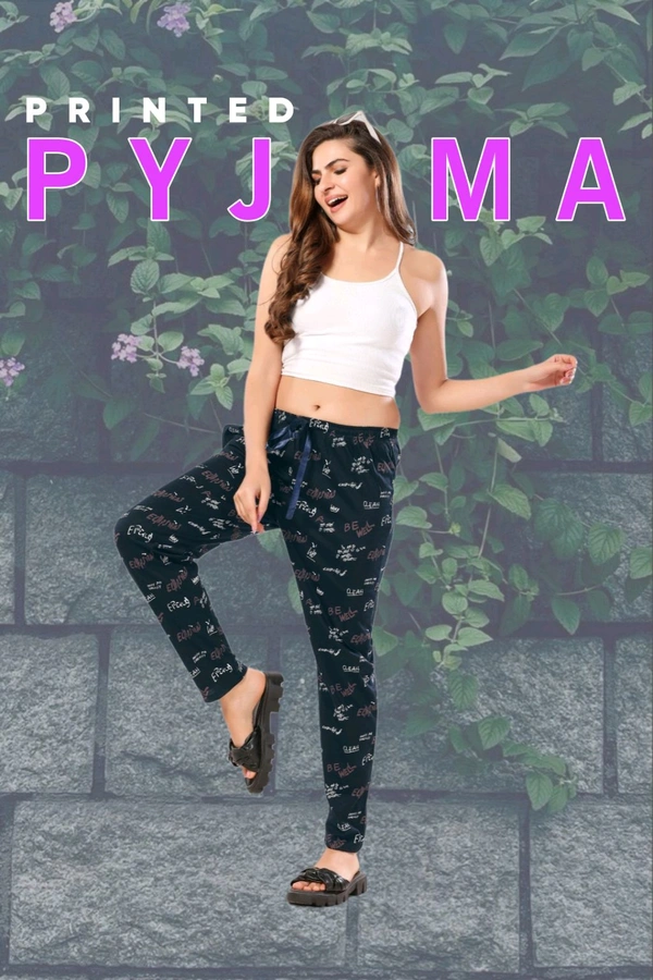 PRINTED HOSIERY PYJAMA  - DEEP NAVY, L Size